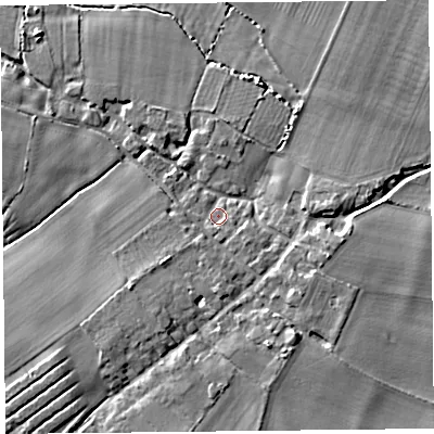 Shaded relief map of the ground around TA78QY, computed from Environment Agency LiDAR. The ground here sits at about 7 m above sea level and falls 6 m across the surrounding 800 m. Surface water reaching this point runs off ground lying to the south-south-east, 5.1 m higher.