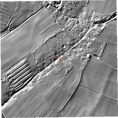 Shaded relief map of the ground around TA78RE, computed from Environment Agency LiDAR. The ground here sits at about 8 m above sea level and falls 6 m across the surrounding 800 m. Surface water reaching this point runs off ground lying to the east, 3.4 m higher.