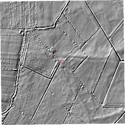 Shaded relief map of the ground around TA78RJ, computed from Environment Agency LiDAR. The ground here sits at about 5 m above sea level and falls 4 m across the surrounding 800 m. Surface water reaching this point runs off ground lying to the west-north-west, 1.0 m higher.
