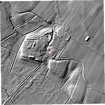 Shaded relief map of the ground around TA78RQ, computed from Environment Agency LiDAR. The ground here sits at about 7 m above sea level and falls 8 m across the surrounding 800 m. Surface water reaching this point runs off ground lying to the north-east, 1.3 m higher.