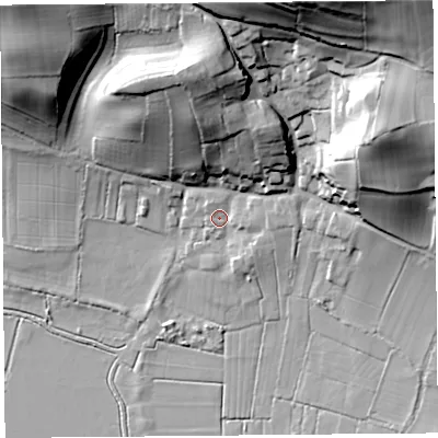 Shaded relief map of the ground around TA79BT, computed from Environment Agency LiDAR. The ground here sits at about 10 m above sea level and falls 59 m across the surrounding 800 m. Surface water reaching this point runs off ground lying to the north-north-east, 52.4 m higher.