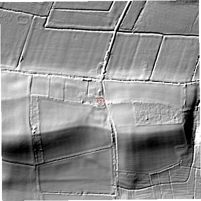 Shaded relief map of the ground around TA79NW, computed from Environment Agency LiDAR. The ground here sits at about 10 m above sea level and falls 19 m across the surrounding 800 m. Surface water reaching this point runs off ground lying to the south-south-east, 8.3 m higher.