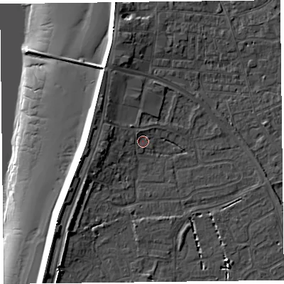 Shaded relief map of the ground around TA81BZ, computed from Environment Agency LiDAR. The ground here sits at about 6 m above sea level and falls 15 m across the surrounding 800 m. Surface water reaching this point runs off ground lying to the north-west, 2.7 m higher.