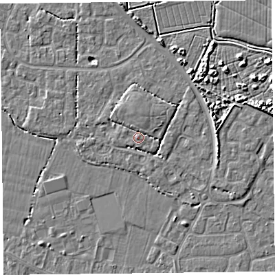 Shaded relief map of the ground around TA81DS, computed from Environment Agency LiDAR. The ground here sits at about 7 m above sea level and falls 5 m across the surrounding 800 m. Surface water reaching this point runs off ground lying to the south-south-west, 1.5 m higher.