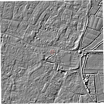 Shaded relief map of the ground around TA81EZ, computed from Environment Agency LiDAR. The ground here sits at about 6 m above sea level and falls 5 m across the surrounding 800 m. Surface water reaching this point runs off ground lying to the south-east, 2.3 m higher.