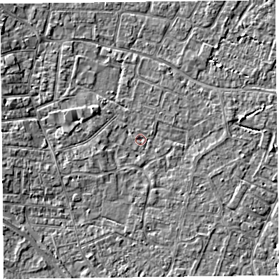 Shaded relief map of the ground around TA81GA, computed from Environment Agency LiDAR. The ground here sits at about 5 m above sea level and falls 4 m across the surrounding 800 m. Surface water reaching this point runs off ground lying to the west-south-west, 1.7 m higher.