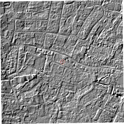 Shaded relief map of the ground around TA81HQ, computed from Environment Agency LiDAR. The ground here sits at about 5 m above sea level and falls 3 m across the surrounding 800 m. Surface water reaching this point runs off ground lying to the west, 0.6 m higher.
