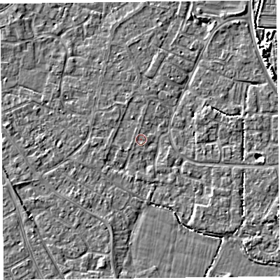 Shaded relief map of the ground around TA81HT, computed from Environment Agency LiDAR. The ground here sits at about 5 m above sea level and falls 5 m across the surrounding 800 m. The ground contributing surface water to this point lies to the south-south-east.