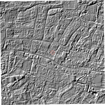 Shaded relief map of the ground around TA81HX, computed from Environment Agency LiDAR. The ground here sits at about 5 m above sea level and falls 3 m across the surrounding 800 m. Surface water reaching this point runs off ground lying to the east-south-east, 0.6 m higher.