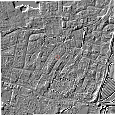 Shaded relief map of the ground around TA81HZ, computed from Environment Agency LiDAR. The ground here sits at about 5 m above sea level and falls 4 m across the surrounding 800 m. Surface water reaching this point runs off ground lying to the north-east, 2.6 m higher.
