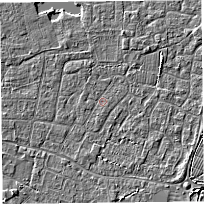 Shaded relief map of the ground around TA81JA, computed from Environment Agency LiDAR. The ground here sits at about 5 m above sea level and falls 4 m across the surrounding 800 m. Surface water reaching this point runs off ground lying to the north-north-east, 1.6 m higher.