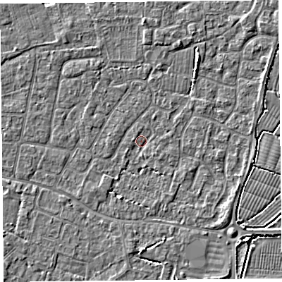 Shaded relief map of the ground around TA81JE, computed from Environment Agency LiDAR. The ground here sits at about 5 m above sea level and falls 5 m across the surrounding 800 m. Surface water reaching this point runs off ground lying to the north-east, 3.1 m higher.