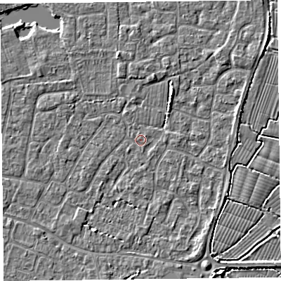 Shaded relief map of the ground around TA81JF, computed from Environment Agency LiDAR. The ground here sits at about 5 m above sea level and falls 4 m across the surrounding 800 m. Surface water reaching this point runs off ground lying to the north-east, 2.6 m higher.