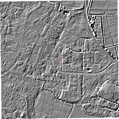 Shaded relief map of the ground around TA81JN, computed from Environment Agency LiDAR. The ground here sits at about 5 m above sea level and falls 5 m across the surrounding 800 m. Surface water reaching this point runs off ground lying to the north-east, 1.4 m higher.