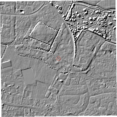 Shaded relief map of the ground around TA81JP, computed from Environment Agency LiDAR. The ground here sits at about 6 m above sea level and falls 5 m across the surrounding 800 m. Surface water reaching this point runs off ground lying to the east-north-east, 3.0 m higher.