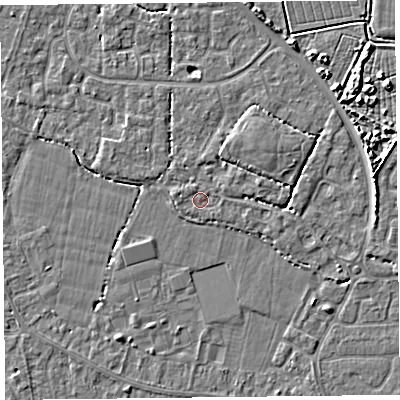Shaded relief map of the ground around TA81JQ, computed from Environment Agency LiDAR. The ground here sits at about 6 m above sea level and falls 4 m across the surrounding 800 m. Surface water reaching this point runs off ground lying to the west-north-west, 0.8 m higher.