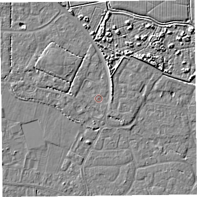 Shaded relief map of the ground around TA81JS, computed from Environment Agency LiDAR. The ground here sits at about 6 m above sea level and falls 5 m across the surrounding 800 m. Surface water reaching this point runs off ground lying to the east-north-east, 1.7 m higher.