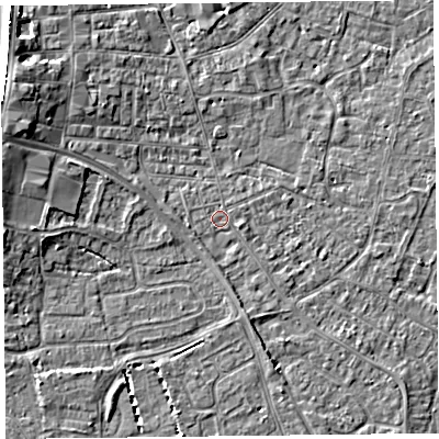 Shaded relief map of the ground around TA81LJ, computed from Environment Agency LiDAR. The ground here sits at about 6 m above sea level and falls 6 m across the surrounding 800 m. Surface water reaching this point runs off ground lying to the west-south-west, 1.0 m higher.