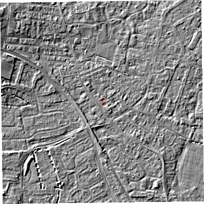 Shaded relief map of the ground around TA81LL, computed from Environment Agency LiDAR. The ground here sits at about 6 m above sea level and falls 5 m across the surrounding 800 m. Surface water reaching this point runs off ground lying to the south-south-west, 1.0 m higher.