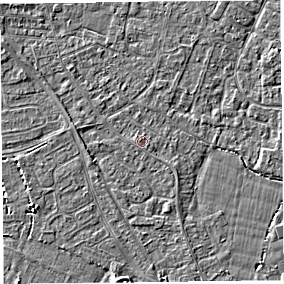 Shaded relief map of the ground around TA81LN, computed from Environment Agency LiDAR. The ground here sits at about 6 m above sea level and falls 4 m across the surrounding 800 m. Surface water reaching this point runs off ground lying to the north-west, 0.6 m higher.