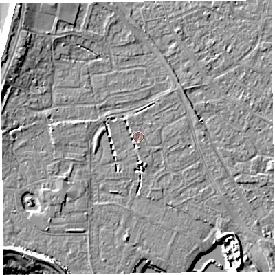 Shaded relief map of the ground around TA81LR, computed from Environment Agency LiDAR. The ground here sits at about 6 m above sea level and falls 11 m across the surrounding 800 m. Surface water reaching this point runs off ground lying to the north-north-west, 0.6 m higher.