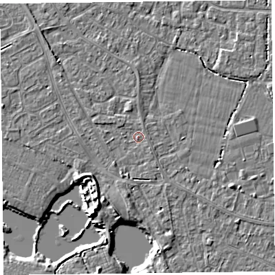 Shaded relief map of the ground around TA81LS, computed from Environment Agency LiDAR. The ground here sits at about 6 m above sea level and falls 6 m across the surrounding 800 m. Surface water reaching this point runs off ground lying to the south-west, 3.0 m higher.