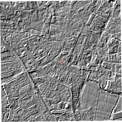 Shaded relief map of the ground around TA81LY, computed from Environment Agency LiDAR. The ground here sits at about 6 m above sea level and falls 4 m across the surrounding 800 m. Surface water reaching this point runs off ground lying to the south-south-west, 1.1 m higher.