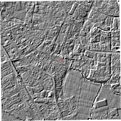 Shaded relief map of the ground around TA81LZ, computed from Environment Agency LiDAR. The ground here sits at about 5 m above sea level and falls 5 m across the surrounding 800 m. Surface water reaching this point runs off ground lying to the west, 1.1 m higher.