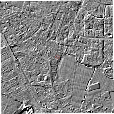 Shaded relief map of the ground around TA81NA, computed from Environment Agency LiDAR. The ground here sits at about 5 m above sea level and falls 5 m across the surrounding 800 m. Surface water reaching this point runs off ground lying to the south-west, 1.3 m higher.