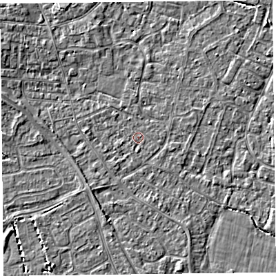 Shaded relief map of the ground around TA81ND, computed from Environment Agency LiDAR. The ground here sits at about 6 m above sea level and falls 4 m across the surrounding 800 m. Surface water reaching this point runs off ground lying to the west-south-west, 0.7 m higher.