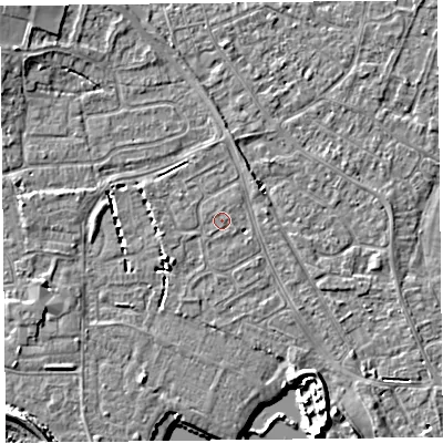 Shaded relief map of the ground around TA81NH, computed from Environment Agency LiDAR. The ground here sits at about 6 m above sea level and falls 6 m across the surrounding 800 m. Surface water reaching this point runs off ground lying to the east-south-east, 1.1 m higher.