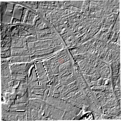 Shaded relief map of the ground around TA81NJ, computed from Environment Agency LiDAR. The ground here sits at about 6 m above sea level and falls 7 m across the surrounding 800 m. Surface water reaching this point runs off ground lying to the north-north-east, 1.5 m higher.