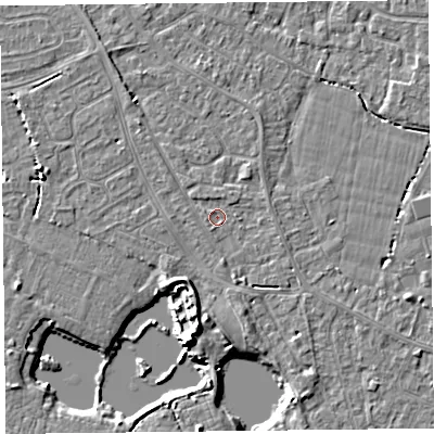 Shaded relief map of the ground around TA81NL, computed from Environment Agency LiDAR. The ground here sits at about 5 m above sea level and falls 6 m across the surrounding 800 m. Surface water reaching this point runs off ground lying to the south-west, 2.2 m higher.