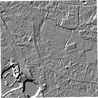 Shaded relief map of the ground around TA81NN, computed from Environment Agency LiDAR. The ground here sits at about 5 m above sea level and falls 6 m across the surrounding 800 m. Surface water reaching this point runs off ground lying to the south-east, 2.1 m higher.