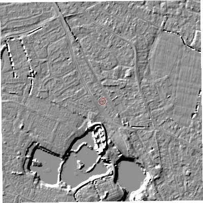 Shaded relief map of the ground around TA81NQ, computed from Environment Agency LiDAR. The ground here sits at about 5 m above sea level and falls 6 m across the surrounding 800 m. Surface water reaching this point runs off ground lying to the south-south-west, 2.2 m higher.