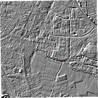 Shaded relief map of the ground around TA81QL, computed from Environment Agency LiDAR. The ground here sits at about 5 m above sea level and falls 4 m across the surrounding 800 m. Surface water reaching this point runs off ground lying to the south-east, 1.0 m higher.