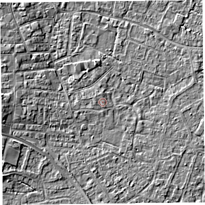 Shaded relief map of the ground around TA81QN, computed from Environment Agency LiDAR. The ground here sits at about 6 m above sea level and falls 5 m across the surrounding 800 m. Surface water reaching this point runs off ground lying to the north-north-west, 0.7 m higher.
