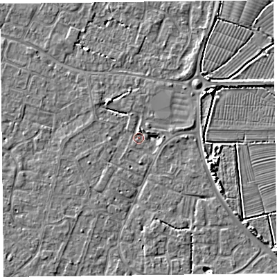 Shaded relief map of the ground around TA81RA, computed from Environment Agency LiDAR. The ground here sits at about 5 m above sea level and falls 5 m across the surrounding 800 m. Surface water reaching this point runs off ground lying to the north, 2.6 m higher.