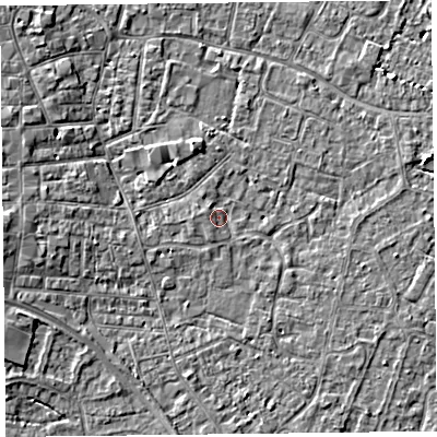 Shaded relief map of the ground around TA81RB, computed from Environment Agency LiDAR. The ground here sits at about 6 m above sea level and falls 5 m across the surrounding 800 m. Surface water reaching this point runs off ground lying to the west-north-west, 1.1 m higher.