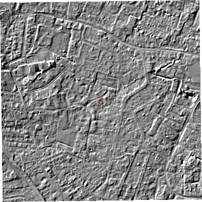Shaded relief map of the ground around TA81RD, computed from Environment Agency LiDAR. The ground here sits at about 5 m above sea level and falls 3 m across the surrounding 800 m. Surface water reaching this point runs off ground lying to the south-west, 1.6 m higher.