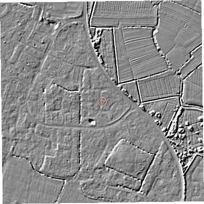 Shaded relief map of the ground around TA81RH, computed from Environment Agency LiDAR. The ground here sits at about 6 m above sea level and falls 5 m across the surrounding 800 m. Surface water reaching this point runs off ground lying to the west-south-west, 0.7 m higher.