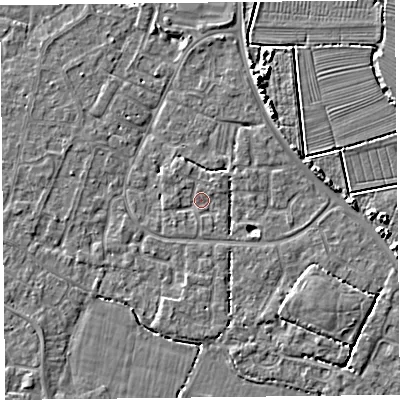 Shaded relief map of the ground around TA81RL, computed from Environment Agency LiDAR. The ground here sits at about 5 m above sea level and falls 5 m across the surrounding 800 m. Surface water reaching this point runs off ground lying to the north-north-west, 1.5 m higher.