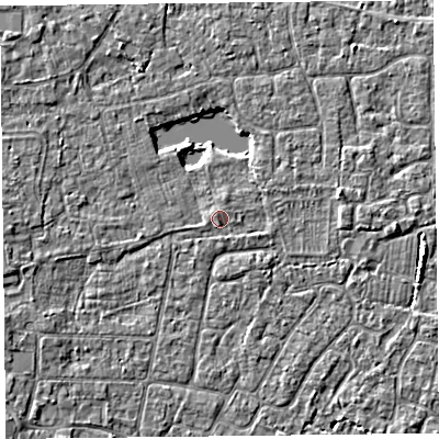 Shaded relief map of the ground around TA82AE, computed from Environment Agency LiDAR. The ground here sits at about 6 m above sea level and falls 3 m across the surrounding 800 m. Surface water reaching this point runs off ground lying to the south, 0.8 m higher.