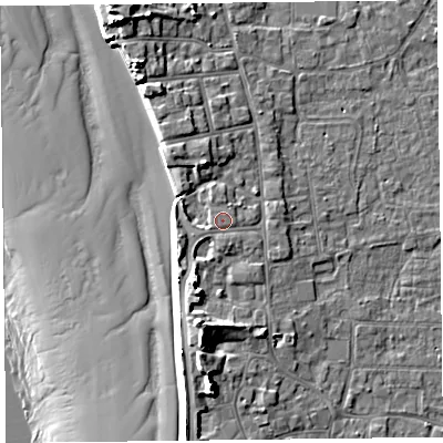 Shaded relief map of the ground around TA82AJ, computed from Environment Agency LiDAR. The ground here sits at about 8 m above sea level and falls 19 m across the surrounding 800 m. Surface water reaching this point runs off ground lying to the south-west, 0.6 m higher.