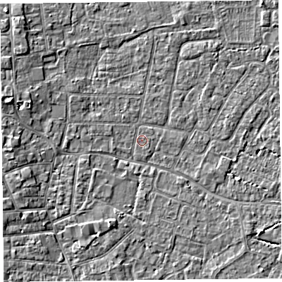 Shaded relief map of the ground around TA82AY, computed from Environment Agency LiDAR. The ground here sits at about 5 m above sea level and falls 5 m across the surrounding 800 m. Surface water reaching this point runs off ground lying to the west-north-west, 0.7 m higher.