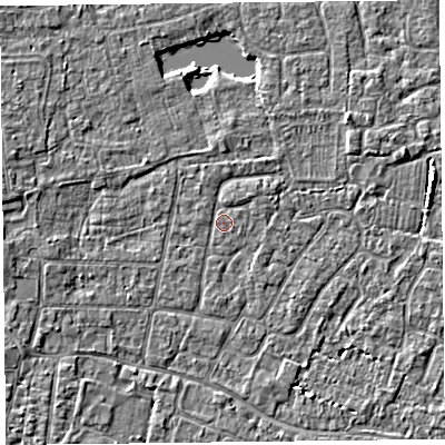 Shaded relief map of the ground around TA82BD, computed from Environment Agency LiDAR. The ground here sits at about 6 m above sea level and falls 3 m across the surrounding 800 m. Surface water reaching this point runs off ground lying to the north-east, 0.8 m higher.