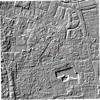 Shaded relief map of the ground around TA82BZ, computed from Environment Agency LiDAR. The ground here sits at about 6 m above sea level and falls 5 m across the surrounding 800 m. Surface water reaching this point runs off ground lying to the south-west, 0.5 m higher.