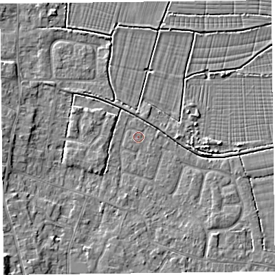 Shaded relief map of the ground around TA82DJ, computed from Environment Agency LiDAR. The ground here sits at about 5 m above sea level and falls 6 m across the surrounding 800 m. Surface water reaching this point runs off ground lying to the north-north-east, 0.5 m higher.