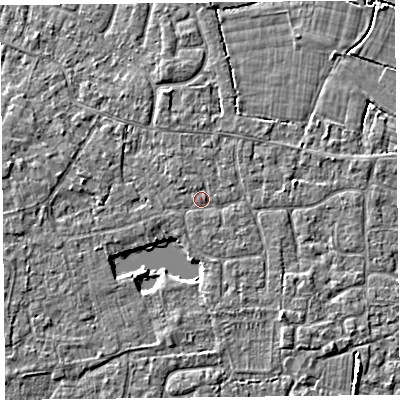 Shaded relief map of the ground around TA82DU, computed from Environment Agency LiDAR. The ground here sits at about 6 m above sea level and falls 3 m across the surrounding 800 m. Surface water reaching this point runs off ground lying to the north-west, 0.8 m higher.