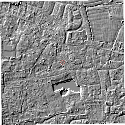 Shaded relief map of the ground around TA82DX, computed from Environment Agency LiDAR. The ground here sits at about 6 m above sea level and falls 4 m across the surrounding 800 m. Surface water reaching this point runs off ground lying to the south-west, 0.7 m higher.